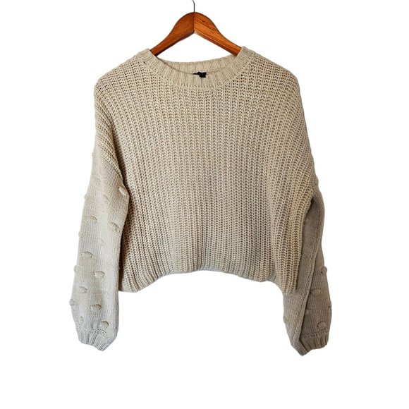 Moon and Madison Chunky Knit Polka Dot Balloon Sleeved‎ Ivory Sweater M Medium - Picture 5 of 10